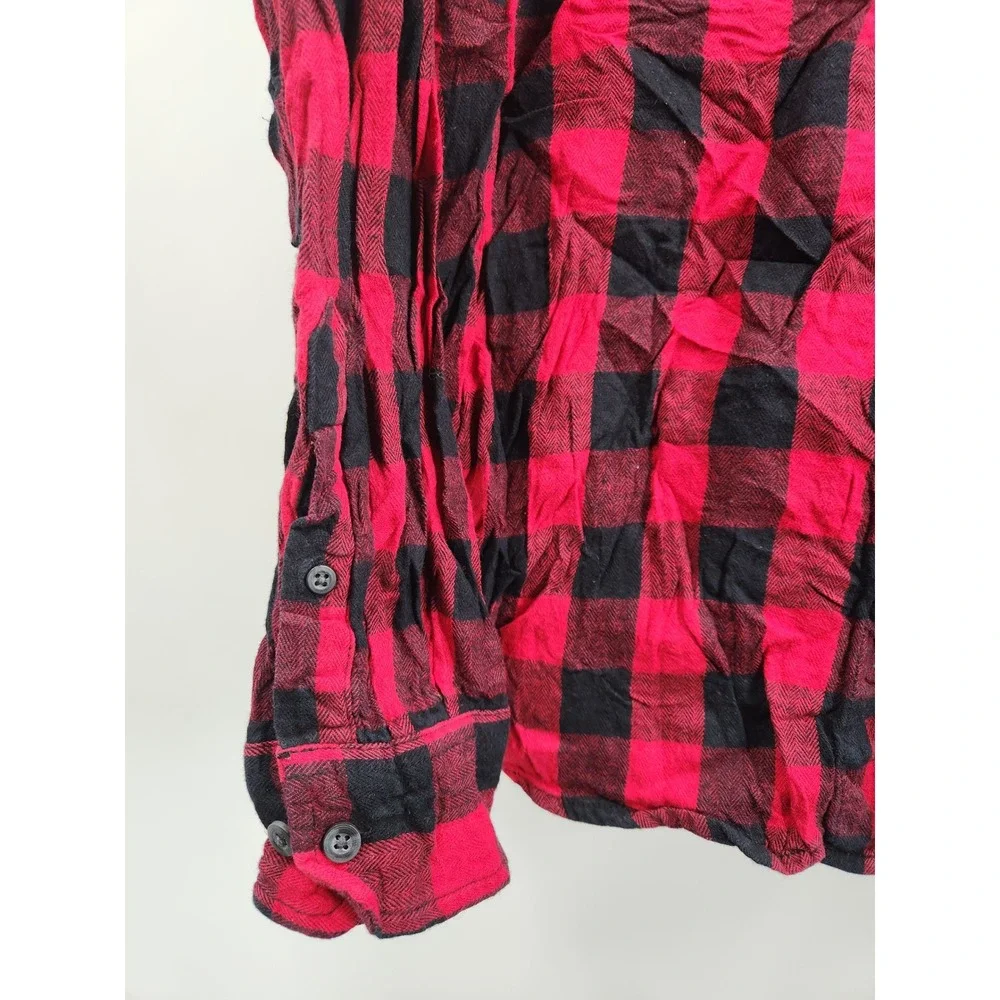 Faded‎ Glory Mens Red Black Plaid Flannel Shirt L Long Sleeve Button Up - Picture 5 of 8